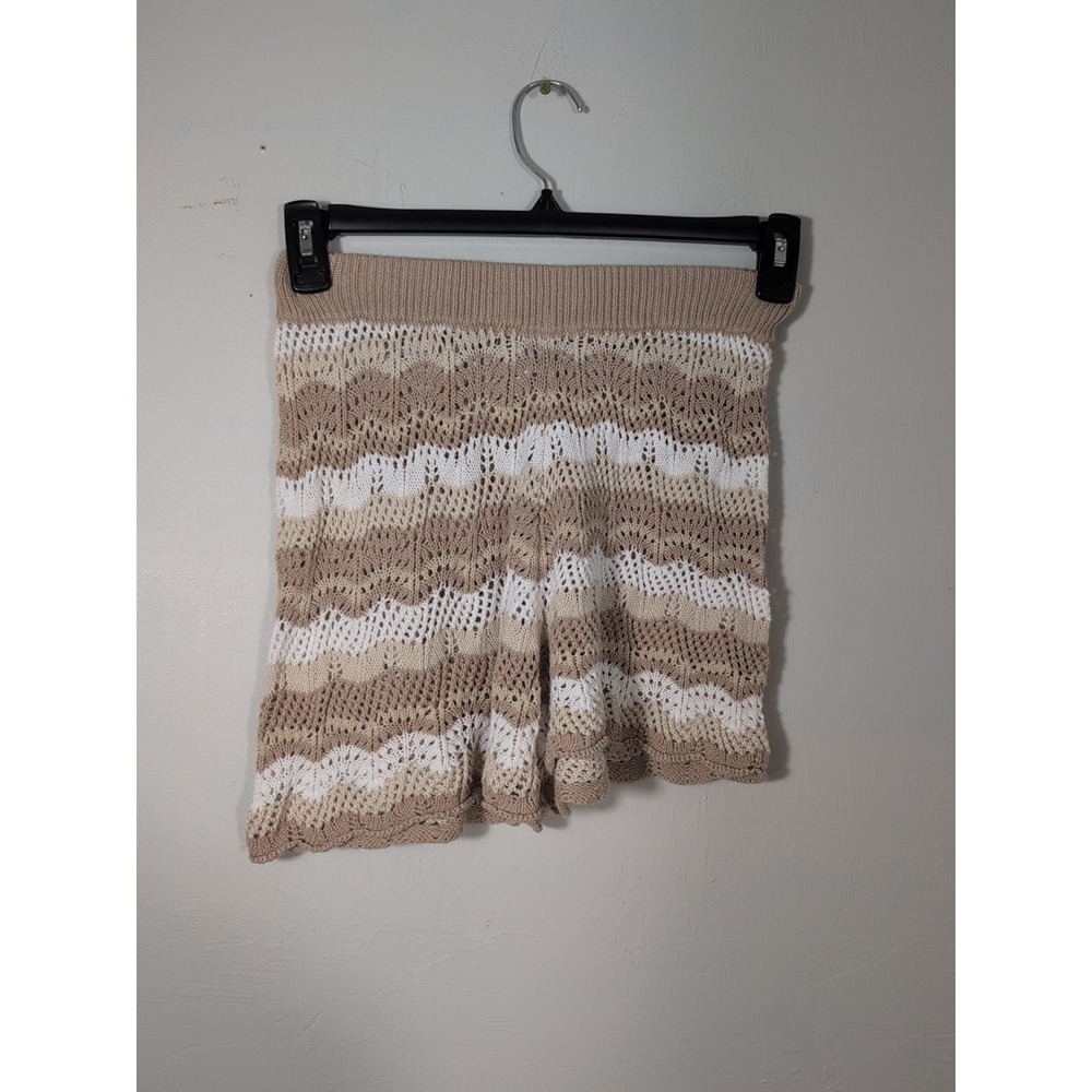 Princess Polly Women's 4 Shorts Leah Beige Scallop Striped Crochet Sheer